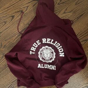 True Religion Burgundy Zip Up Hoodie